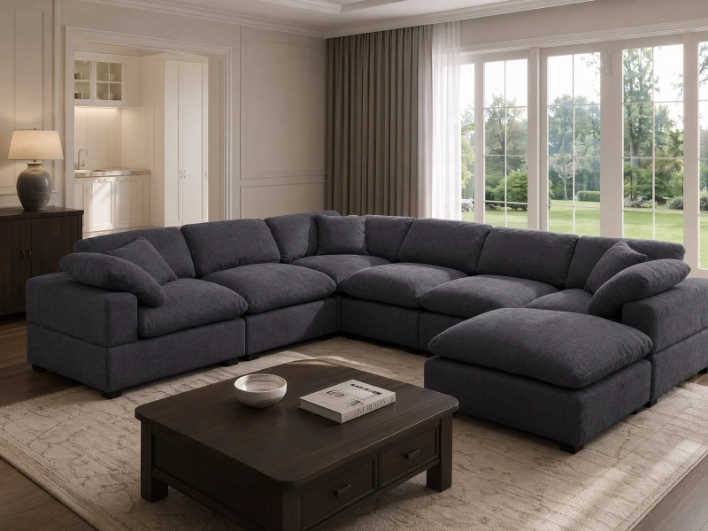 Vivianna Latitude Run® Vivianna 7-Piece Chenille Reversible Corner Sectional with Ottoman