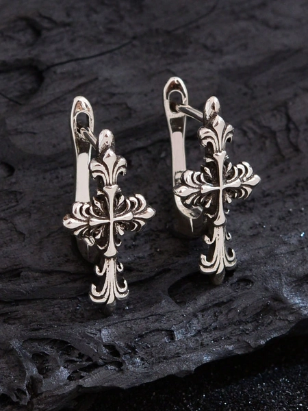 1 Pair Patterned Cross Design Earrings, Elegant Fashion For Women Daily Wear