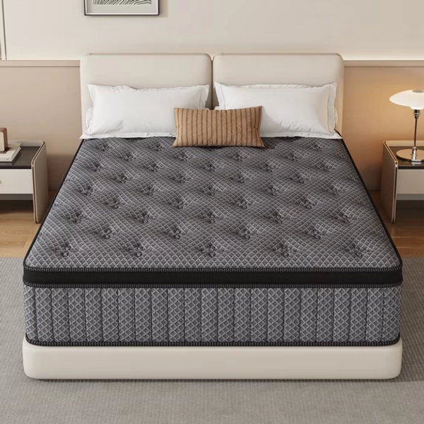 HIKOS 12 inch Queen Mattress in a Box, Cooling Gel Memory Foam Hybrid Mattress with Individually Wrapped Pocket Coils, Medium Firm Queen Size Mattress, Pressure Relief for Adult