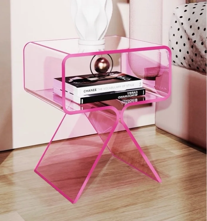Solaround Acrylic Side Table Nightstand, 15.4''L x 11.8''W x 17.7''H, Pink
