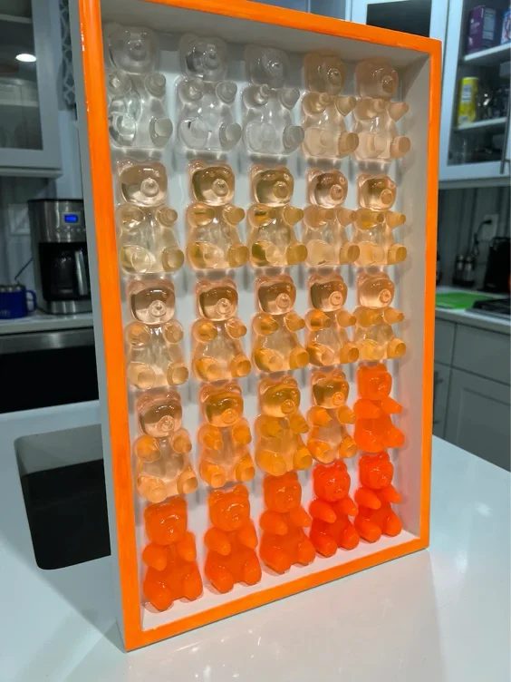 Handmade Neon Orange Resin Gummy Bear Wall Art: 3D Pop Art Decor