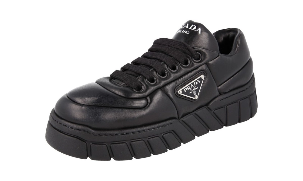 PRADA PADDED NAPPA PLATFORM CHUNKY SNEAKERS SHOES 1E136N BLACK US 7 EU 37