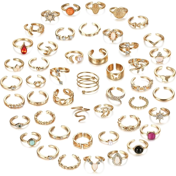 48Pcs Open Toe Rings Set for Women Men Adjustable Vintage Retro Knuckle Ring Bohemian Toe Finger Ring Summer Beach Foot Jewelry