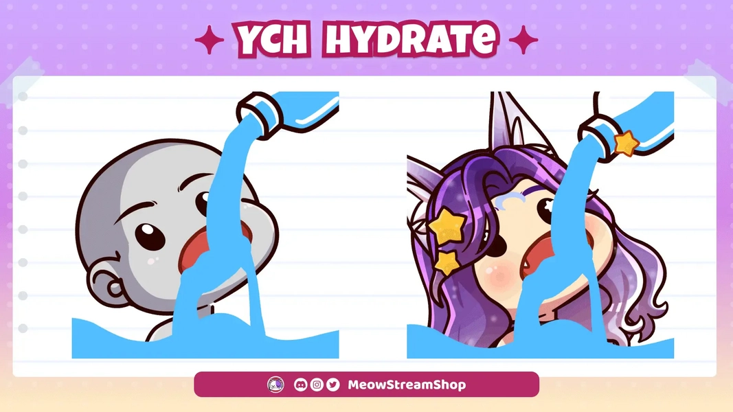 YCH Animated Emote - hydrate / SIP by Meow (@MeowStreamShop)