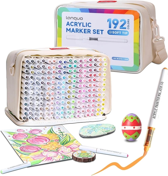 192 Acrylic Paint Pens, Soft Brush Tip Acrylic Paint Markers Set with Marker ...