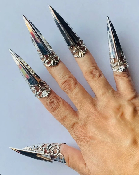 Large claws, silver claw rings, large nail guards, claw rings, metal nail guards, metal nail covers, finger tips, 10 pcs.