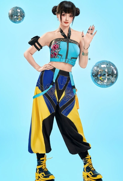 Premium Ver Kpop Slayer Rapper Cosplay Costume Halter Top and Pants with Arm Bag and Rings