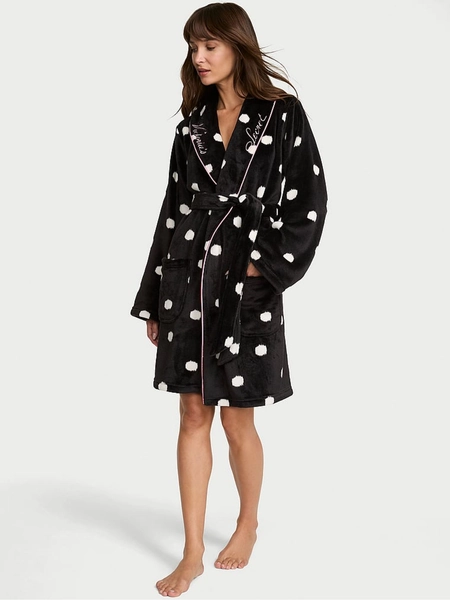 Black Polka Dots Fluffy Robe - Size M