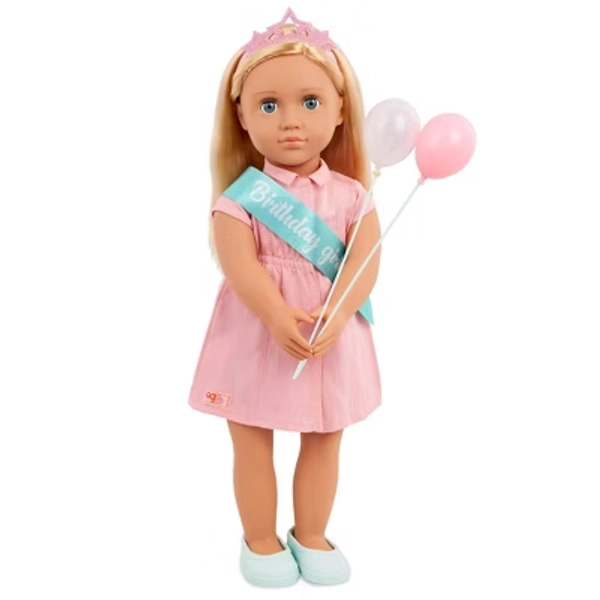 Our Generation Brenna 18" Birthday Party Doll: Blonde Hair, Blue Eyes, Straight Hair, Includes Accessories