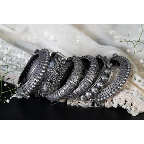Bangles set handKada silver plated hand kada bracelet antique silver look Openable kada broad bracelet ghunghroo Bangle gifts wedding hand