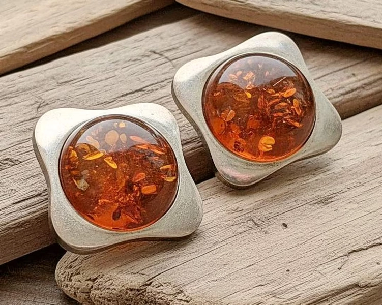 Vintage Baltic Amber Sterling Silver Clip-on Earrings, Modernist Mid Century Design - Etsy