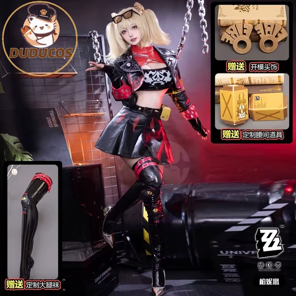 Peluca de Disfraz de Cosplay Blanca de Burnice, Zenless Zone Zero, Juego de Rol, Gafas para Fiesta de Halloween, Disfraz de Mujer para Comic-Con, Conjunto de Combate