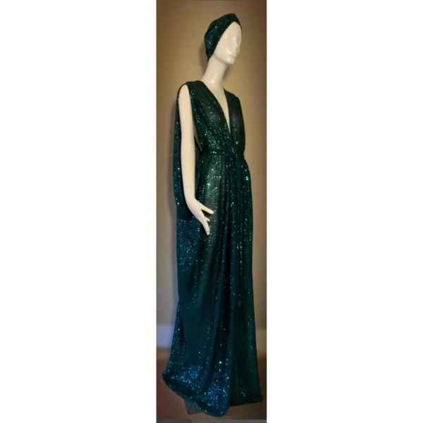 Gorgeous Grecian God dess Gown-dark hunter green sheer sequin mesh-red carpet gown
