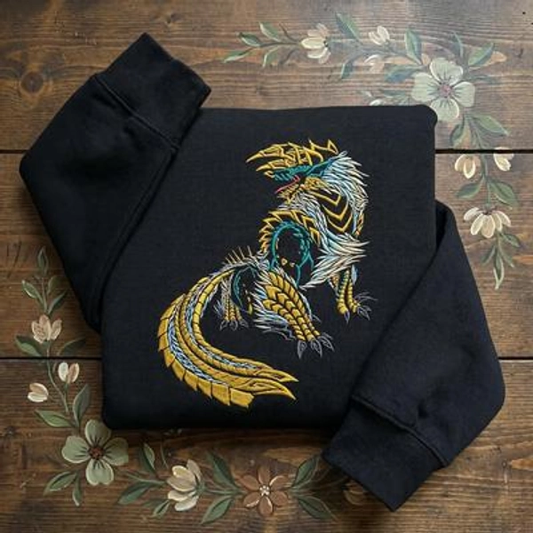 Zinogre Premium Monster Hunter Wilds Embroidered Sweatshirt, Monster Hunter World Hoodie, Monster Hunter Slate Coaster Merch, Gamer Gift