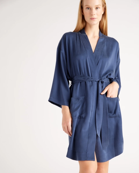 100% Washable Silk Robe in Indigo