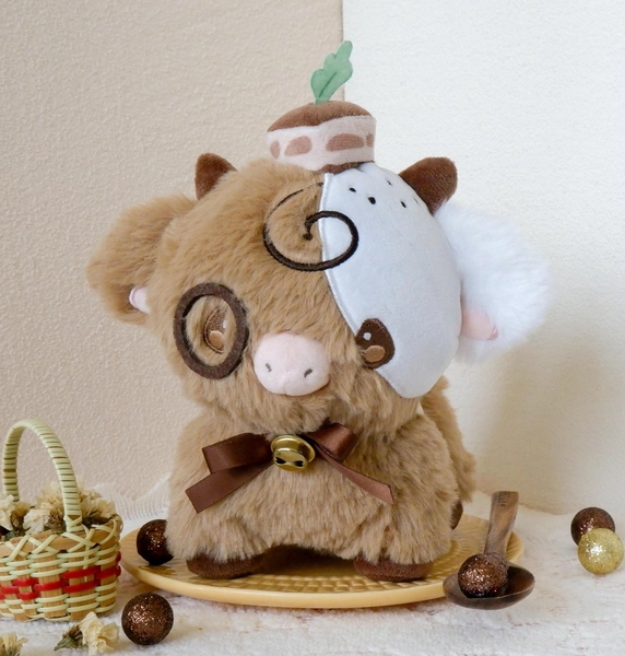 Tiramisu Cow Plush with Blessing, Dessert Cow Plush, Cute Kawaii Cow, Comfort Gift