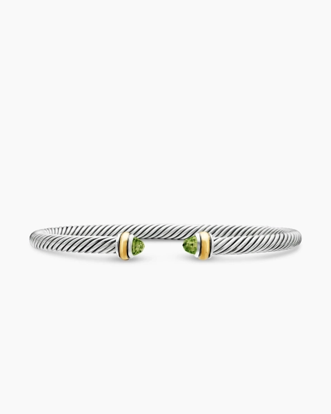 Classic Cable Bracelet in Sterling Silver with 18K Yellow Gold and Peridot, 4mm