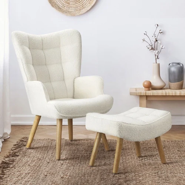 2 Piece Leander Boucle Armchair & Footstool Set