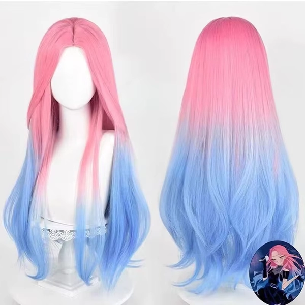 Anime Alien Stage Cosplay Costume Pink Gradient Blue Purple Long Wig Velvet Skirt Mizi Fancy Dark Blue Dress Party Carnival Suit