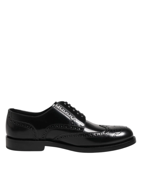 Dolce & Gabbana Black Leather Derby Wingtip Formal Men's Shoes