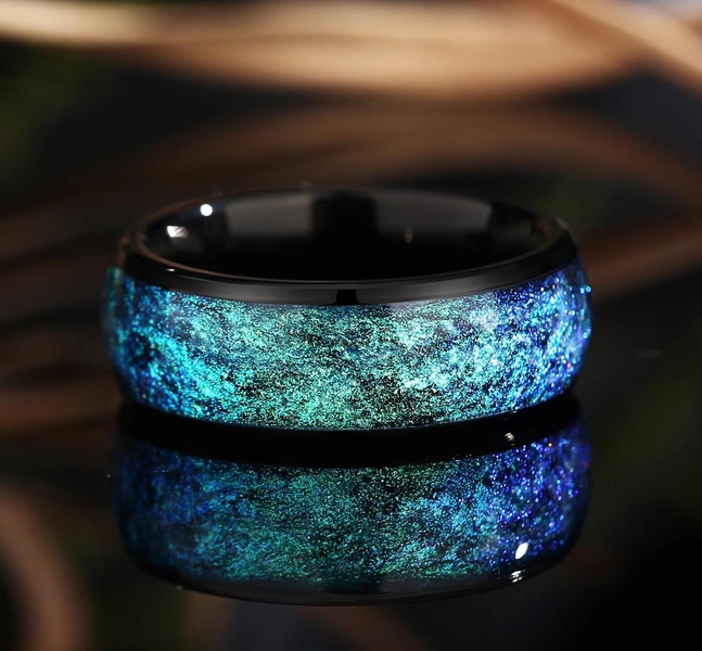Galaxy Mens Wedding Band: Black Titanium Ring, 8mm