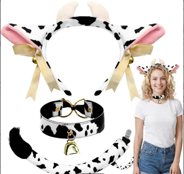 3 piezas accesorios disfraz vaca - Diadema, collar y cola 🐮