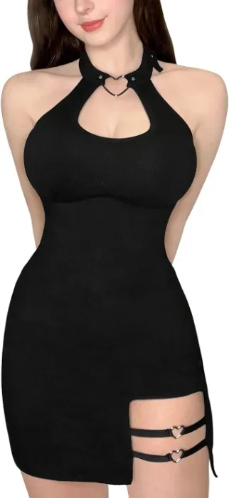  Femme Coton Combinaison Col Vampy Bodycon Mini Robe Jupe