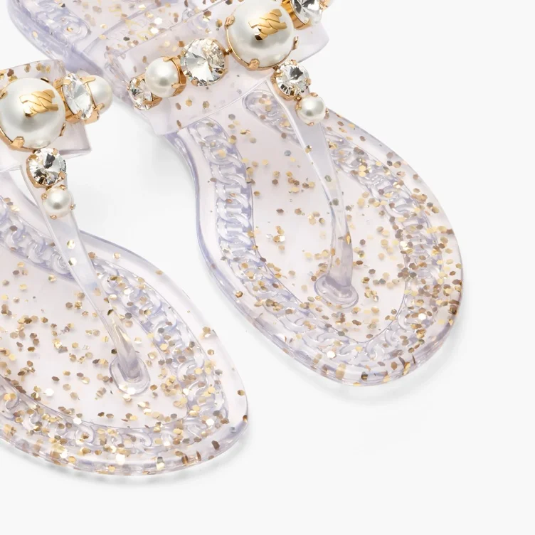 Jelly T-bar Thong Sandale in Ice/gold für Damen | Casadei®