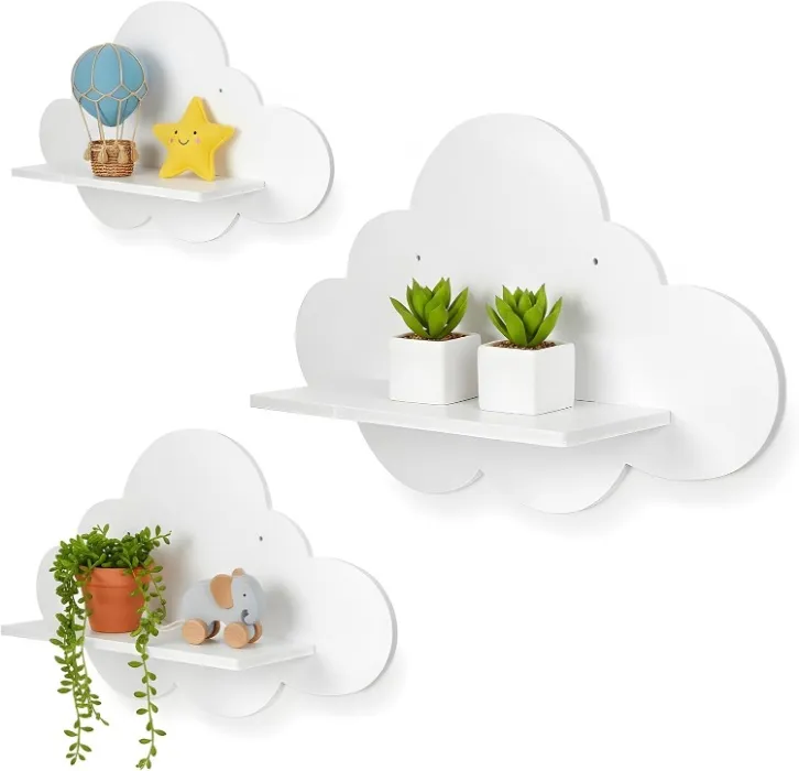 3 Pcs Cloud Shelves White Wavy Small Nursery Wall Decor Wall Mounted Cute Cloud Floating Shelves for Nursery Bathroom Living Room Bedroom Corner