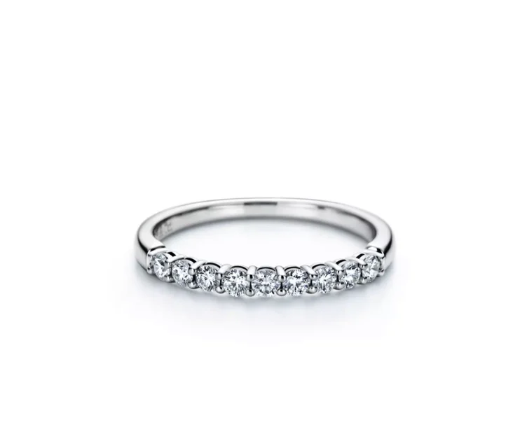 Tiffany Forever Band Ring in Platinum with a Half-Circle of Diamonds, 2.2 mm Wide