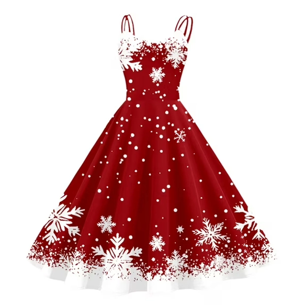 Arlun Christmas Strappy Cocktail Dresses for Women 1950s Retro Vintage Outfits Xmas Sleeveless Spaghetti Strap Snow Printed A-Line Flare Midi Dress 2025 Fashion Slim Clothes Red XXL