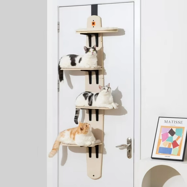 Mewoofun Cat Tree Door Mounted Cat Climber, Cat Shelves Cat Ladder with Removable Soft Mat, 4-Levels Over Door Cat Climber for Indoor Cats