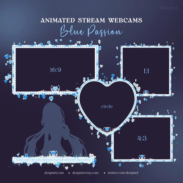 Blue Heart Animated Webcam Frame: VTuber Stream Overlay Cam