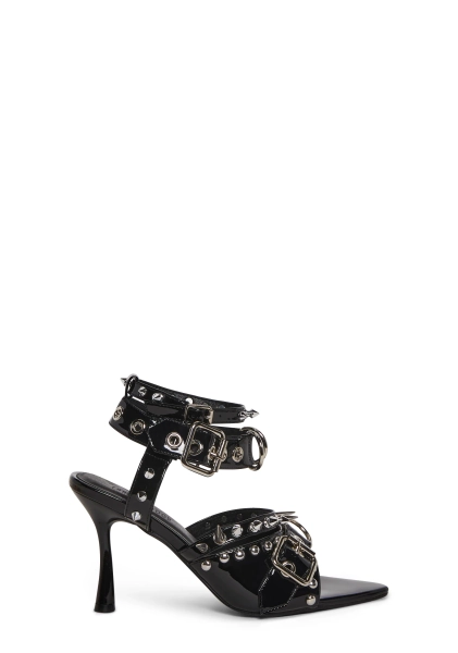 Studded Spiked Peep Toe Alt Sandal Heel - Black