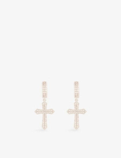 Cross 18ct White Gold-Plated Stainless-Steel And Brilliant-Cut Diamond Stone Earrings