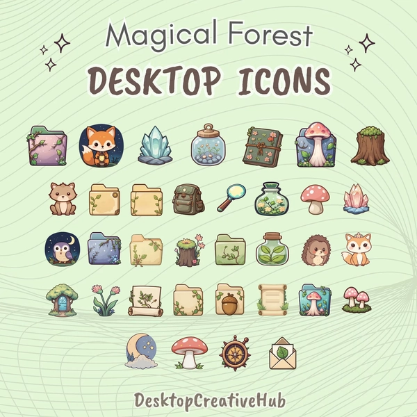 Magic Forest Desktop Icons, Cottagecore Folder Set (Digital Download)