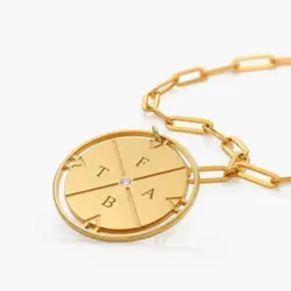 Engraved Compass Necklace with Diamond - Gold Vermeil