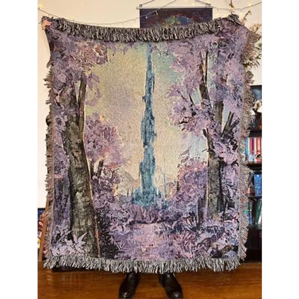 Crystal Tower Woven Tapestry Blanket - Inspired by Final Fantasy XIV Lakeland Crystarium Artwork