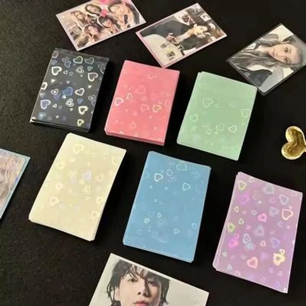 Heart Pattern Holographic Photocard Sleeves (50pcs) - PC Sleeves