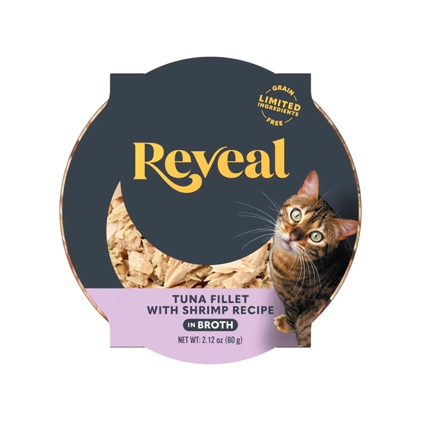 Reveal Limited Ingredient Natural Grain Free, Tuna with Shrimp in Broth Wet Food for Cats, 2.12 oz., Case of 18