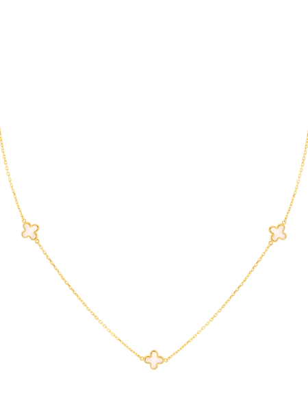 IBB 9ct Gold Mother of Pearl Clover Petal Necklace, Gold