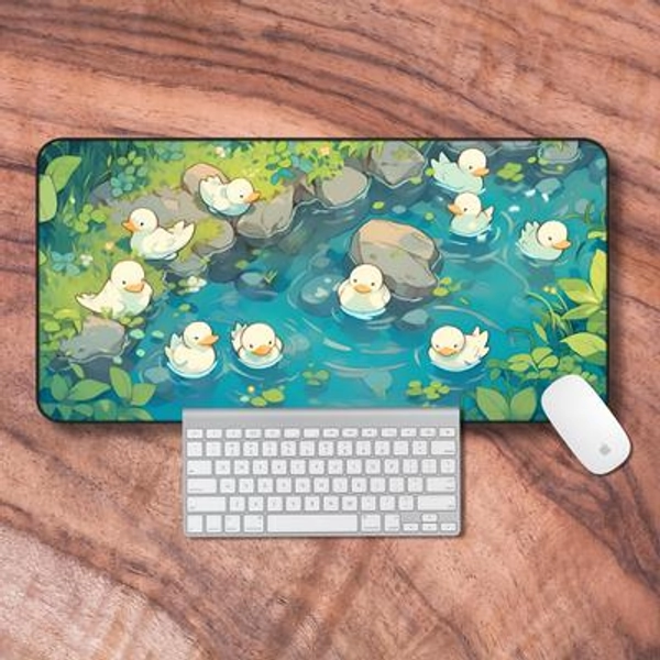 Desk Mat Aesthetic, Lofi Desk Mat, Cute Duck Gaming Mouse Pad, Kawaii Duckling Deskmat, Cozy Gamer Girl Gifts