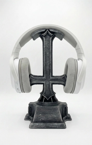 Gothic Inverted Cross Headphone Stand | Dark Gaming Setup Decor | Headset Holder | Occult Desk Accessory