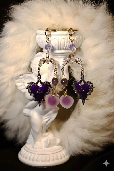 Gothic Heart Nipple Clamps: Purple Resin, Dark Romance Accessory