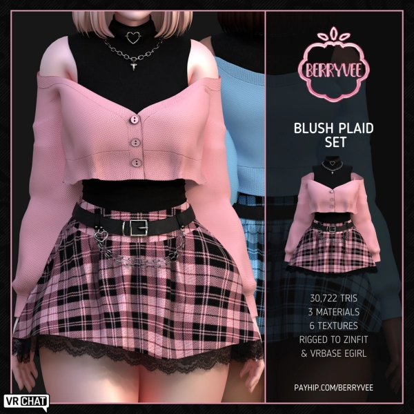 BLUSH PLAID FIT | RIGGED | VRCHAT ASSET
