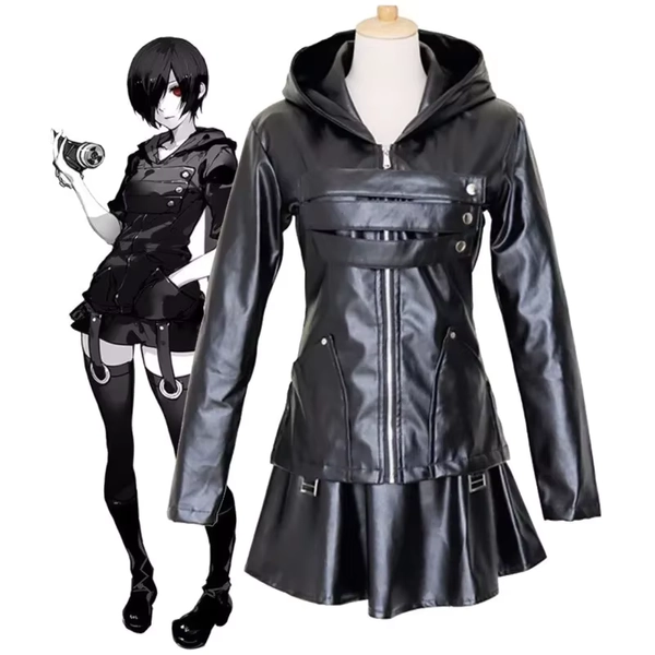Anime Tokyo Ghoul Touka Kirishima Cosplay Costume Full Set Uniform PU Leather Black Dress Hoodie Women Halloween Fighting Dress - AliExpress 