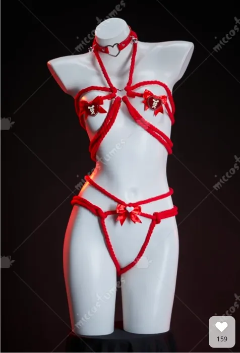 Bow Rope Lingerie Harness Set With Bat Wings and Choker