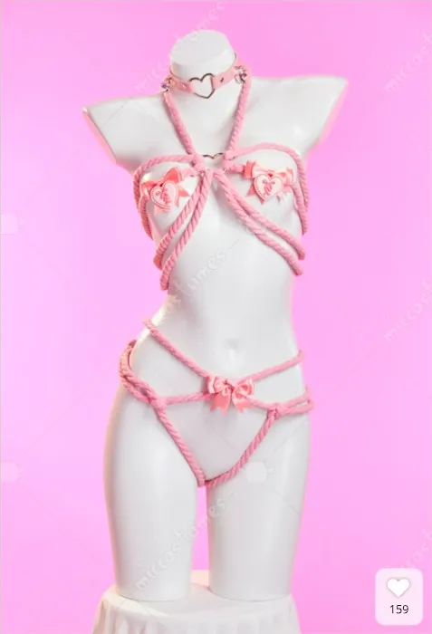 Bow  Rope Lingerie Harness Set With Bat Wings and Choker