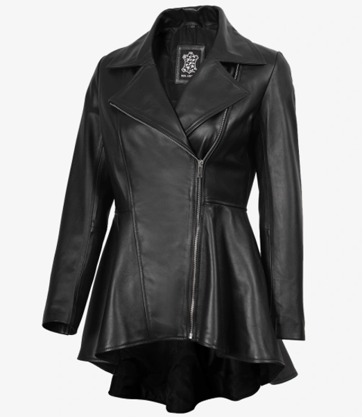 Clarissa Womens Real Leather Black Peplum Jacket