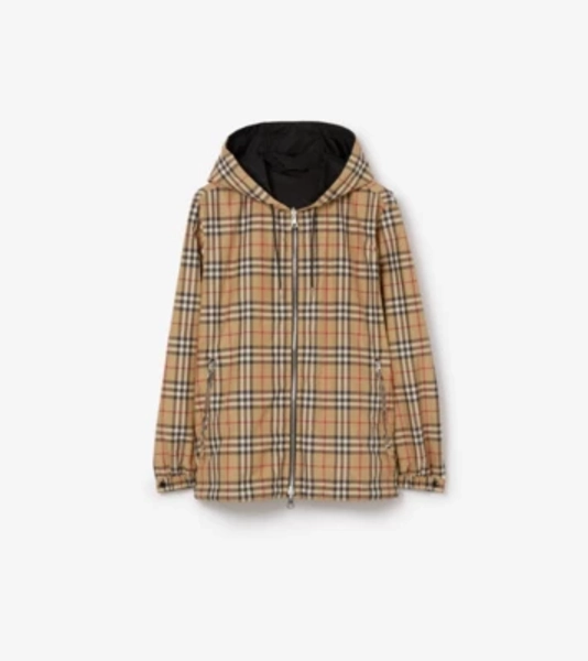 Reversible Check Hooded Jacket in Archive beige - Men, Nylon | Burberry® Official